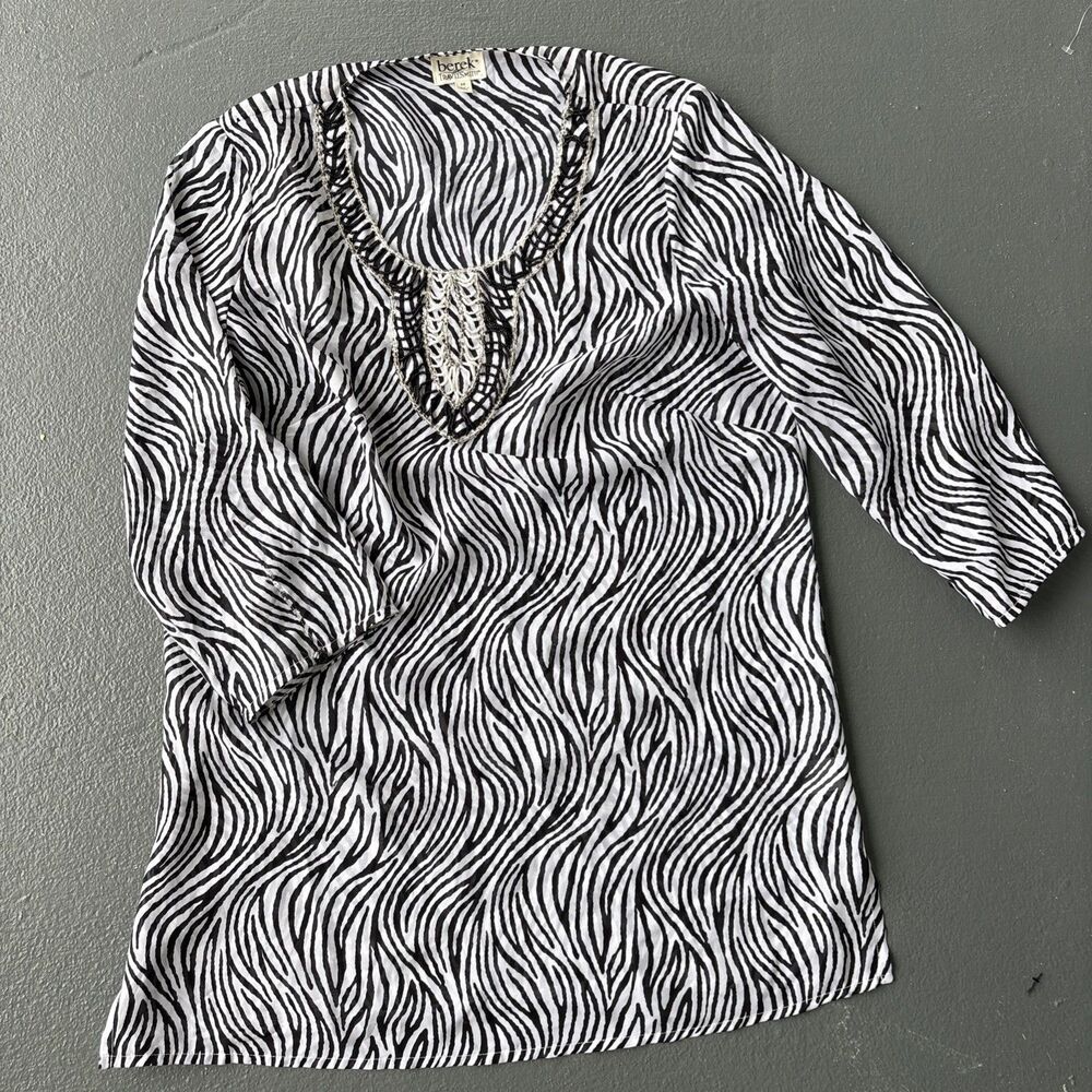 Berek Sweater Medium Zebra Stripe 3/4 Sleeve Beaded